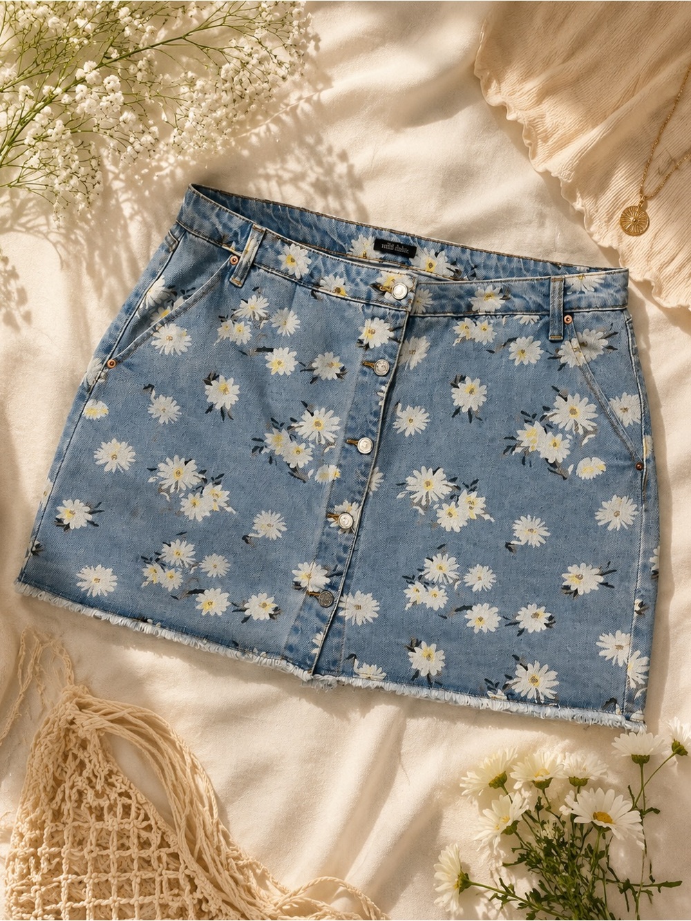 wild fable Blue Daisy Print Button-Front Mini Skirt
